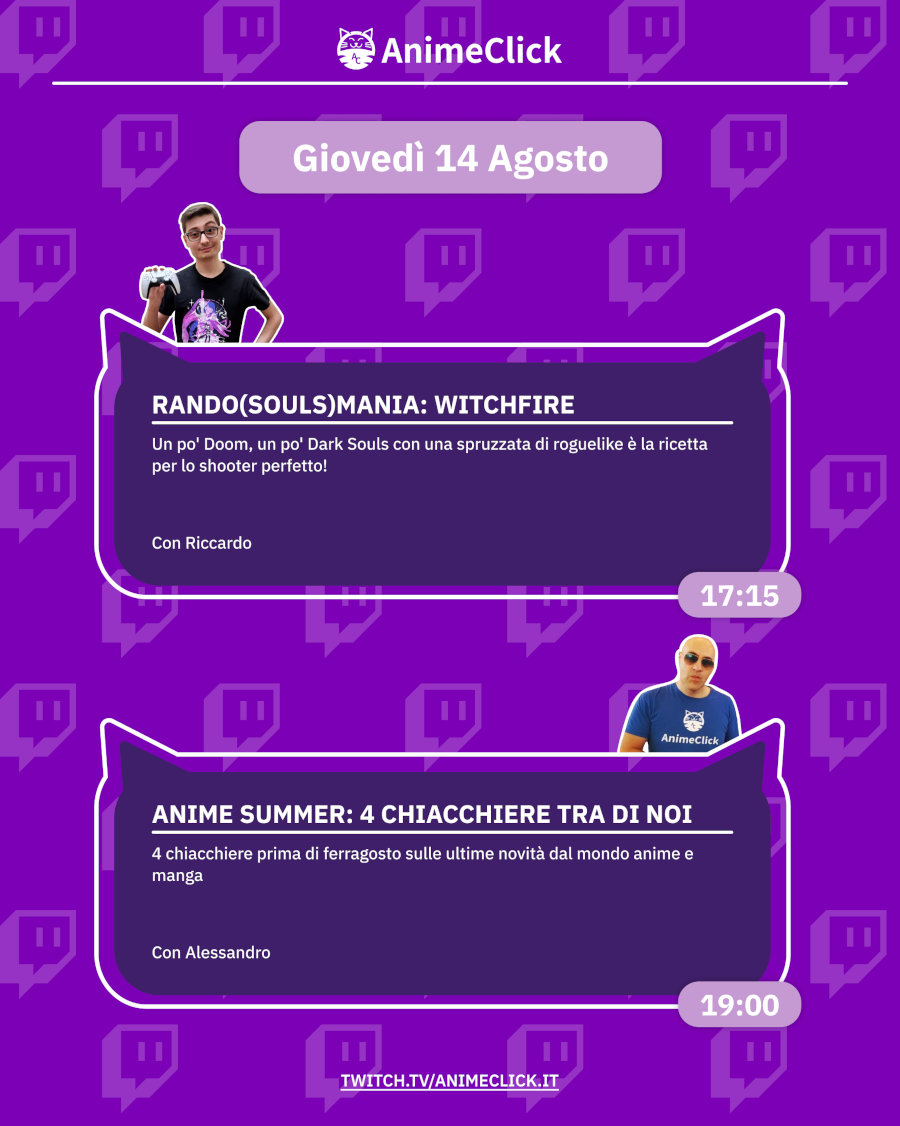 AnimeClick su Twitch: programma dall'11 al 17 agosto